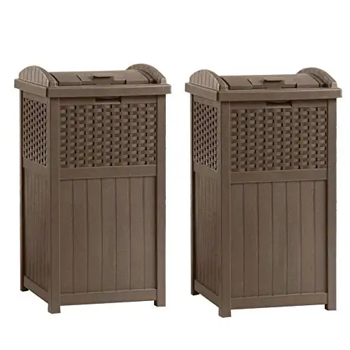 2 Pack 33 Gallon Commercial Outdoor Trashcan Hideaway with Lid for 30 to 33 Gallon Trash Bags for Garage, Backyard, or