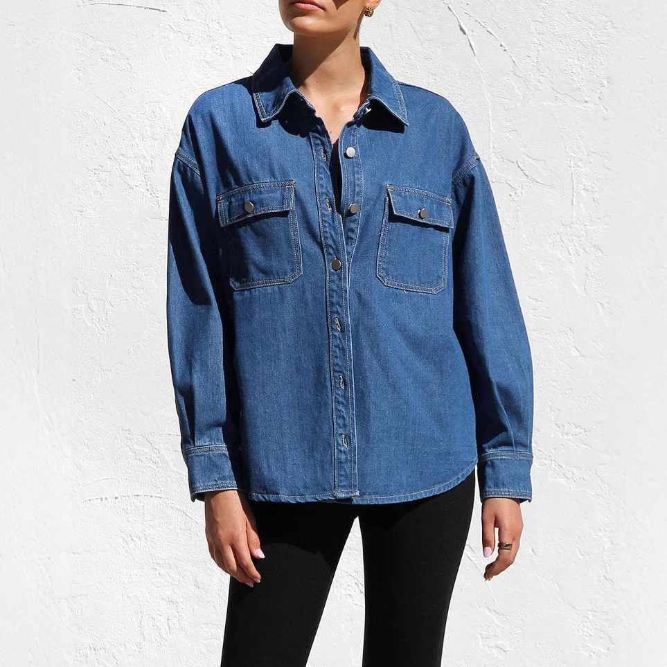 

Women Casual Denim Shirt Office Lady Long Sleeves Blouses Single Breasted Shirts Top Elegant Jeans 2025 Spring Y2k Streetwear