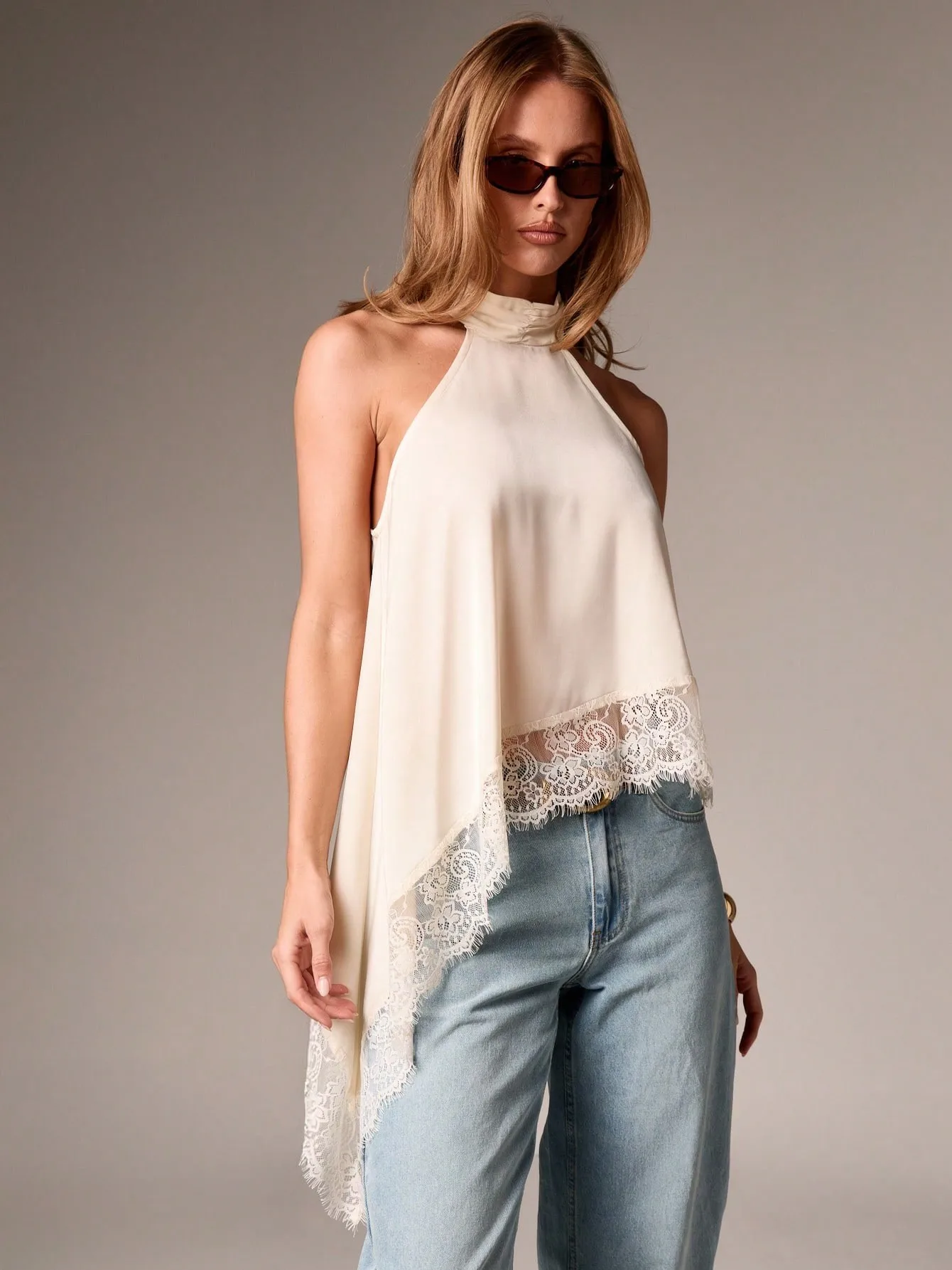Ruffle Sleeveless Top Regular Fit Socialite Style with Tied Straps Regular Length Mid Neck Autumn Elegant Camisole Top Women