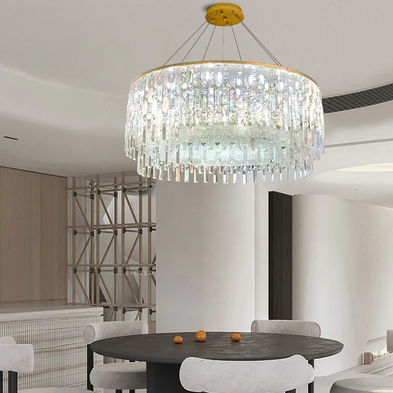 Luxury Crystal Long Pendant Lights Modern Lustres LED Chrome Hanging Lamps for Ceiling Silver Home