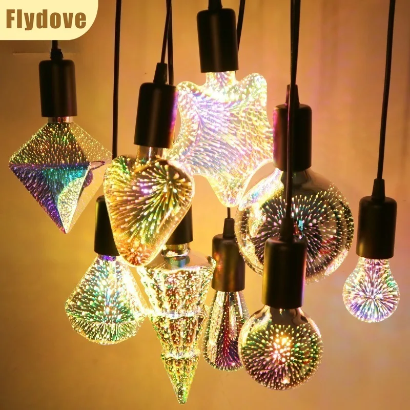 

LED 3D Edison Bulb E27 AC220V Home Living Room Coffee Shop Retro Color Fireworks Bulb G125 Christmas Indoor Lighting Decoration