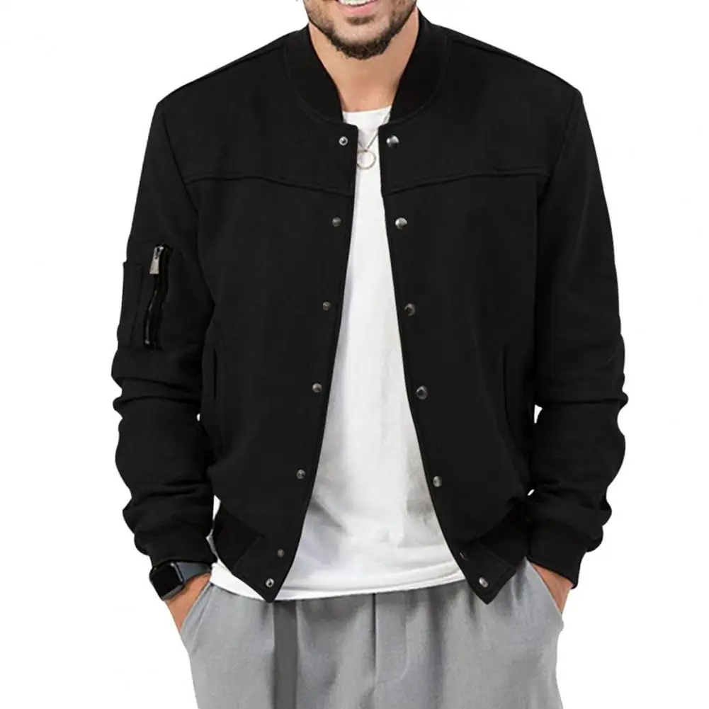 

Men Baseball Coat Stand Collar Long Sleeve Solid Color Single-breasted Elastic Cuff Warm Casual Jackets for men chaquetas hombre