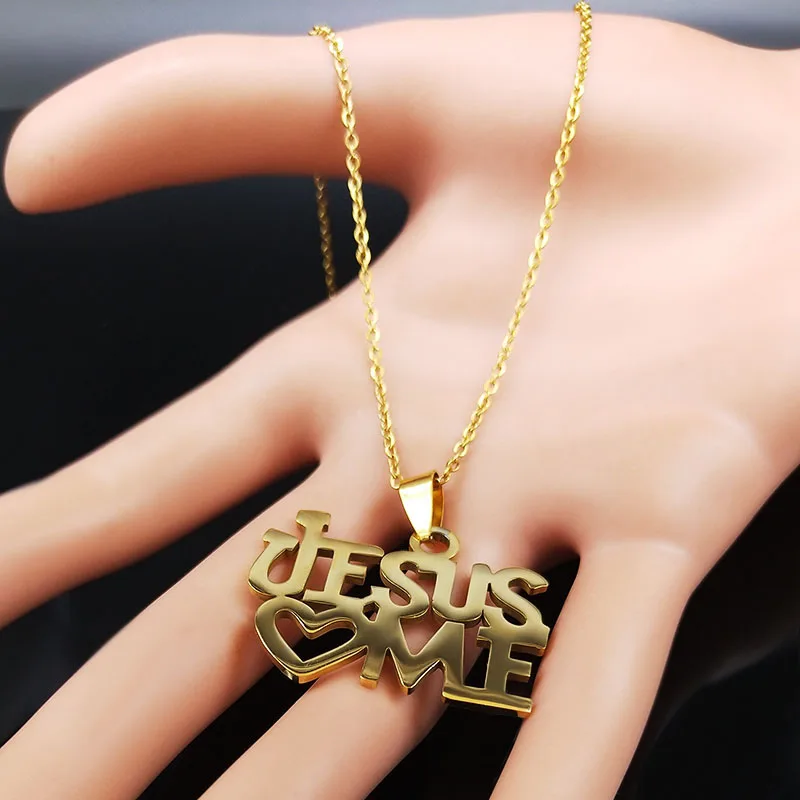 Jesus Love Me Stainless Steel Necklace for Women Men Gold Color Heart Chain Necklaces Jewelry joyas mujer 908-QKC