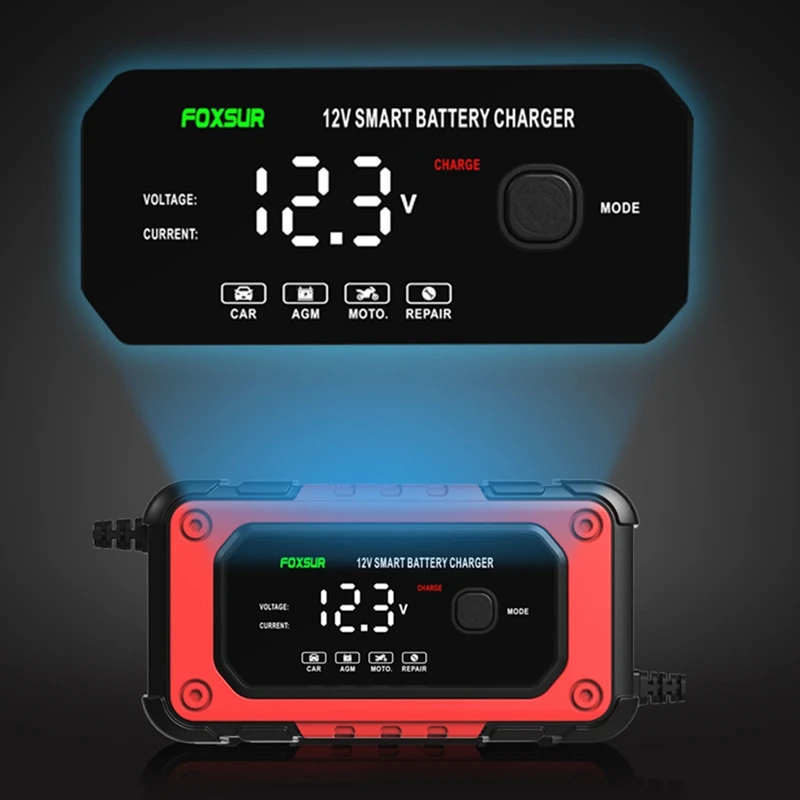 Car Battery Charger Intelligent Fast Power Charging Digital LCD Display Car Motorcycle Battery Charger -EU Plug