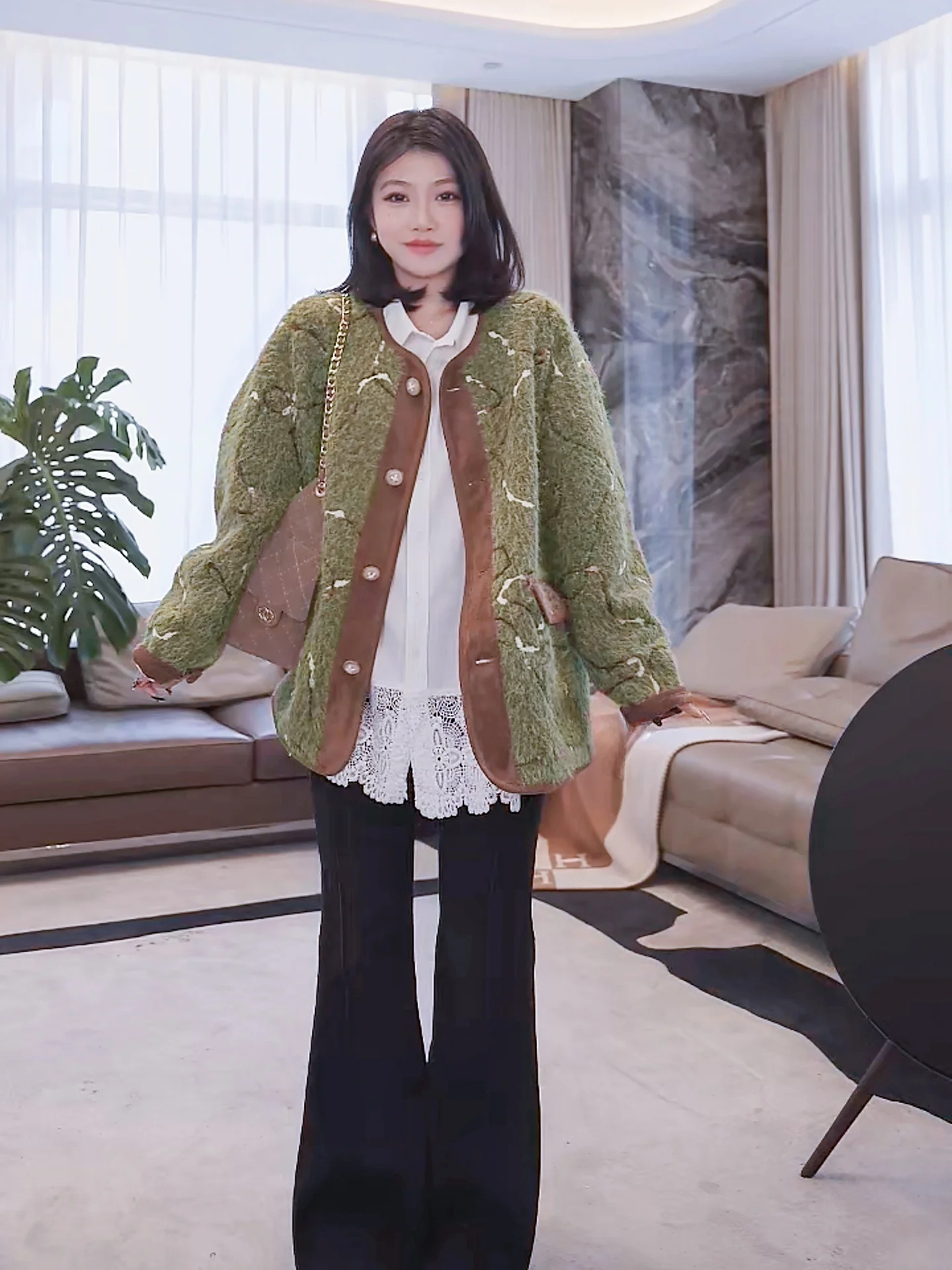 

ME【Sahou Vine】Ретро длинное меховое вышивка для похудения, повседневная универсальная верхняя одежда MESA02, длинное женское пальто из полиэфирного волокна