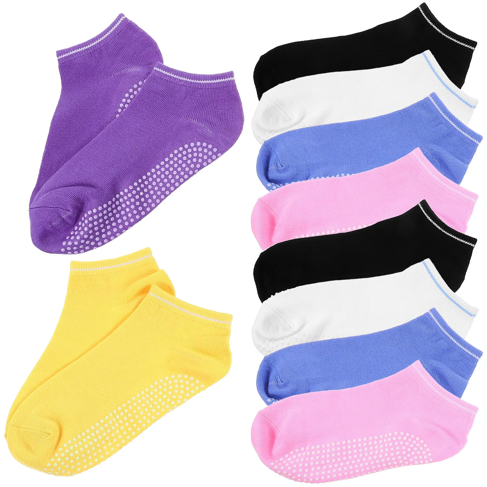 6 Pairs Yoga Socks Non slip Trampoline Fashion Ankle Short Breathable Running Sports Black White Pink Yellow Purple Blue