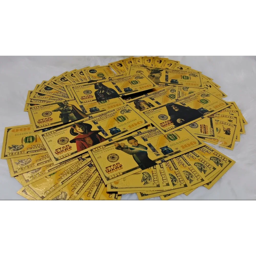 55 تصميمًا أمريكيًا لعبة نجمة الفيلم الكلاسيكي أنيمي فيلم الأوراق النقدية الذهبية بطاقات ذهبية مجموعة هدايا عيد ميلاد تذكارية للأطفال