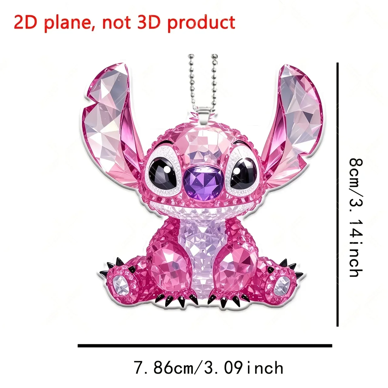 Disney 2D Flat,Stitch anime merchandise ， Acrylic Keychain, pink,blue color ，Car ornaments, decorations, portable men's key view 2