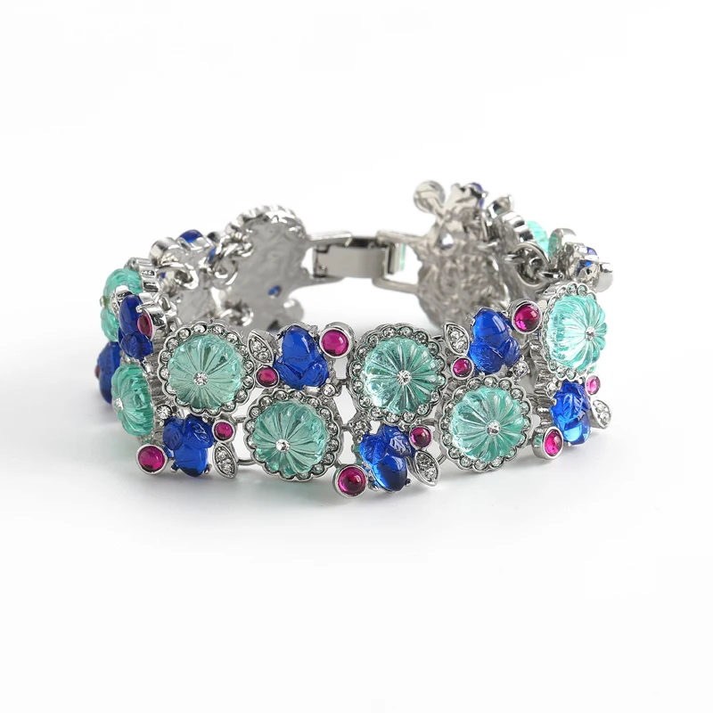 Vintage Sea Blue Pumpkin Glass Bracelet Silver Color Crystal Women Jewelry Bohemia Halloween Party Luxury Retro 2025 Accessories