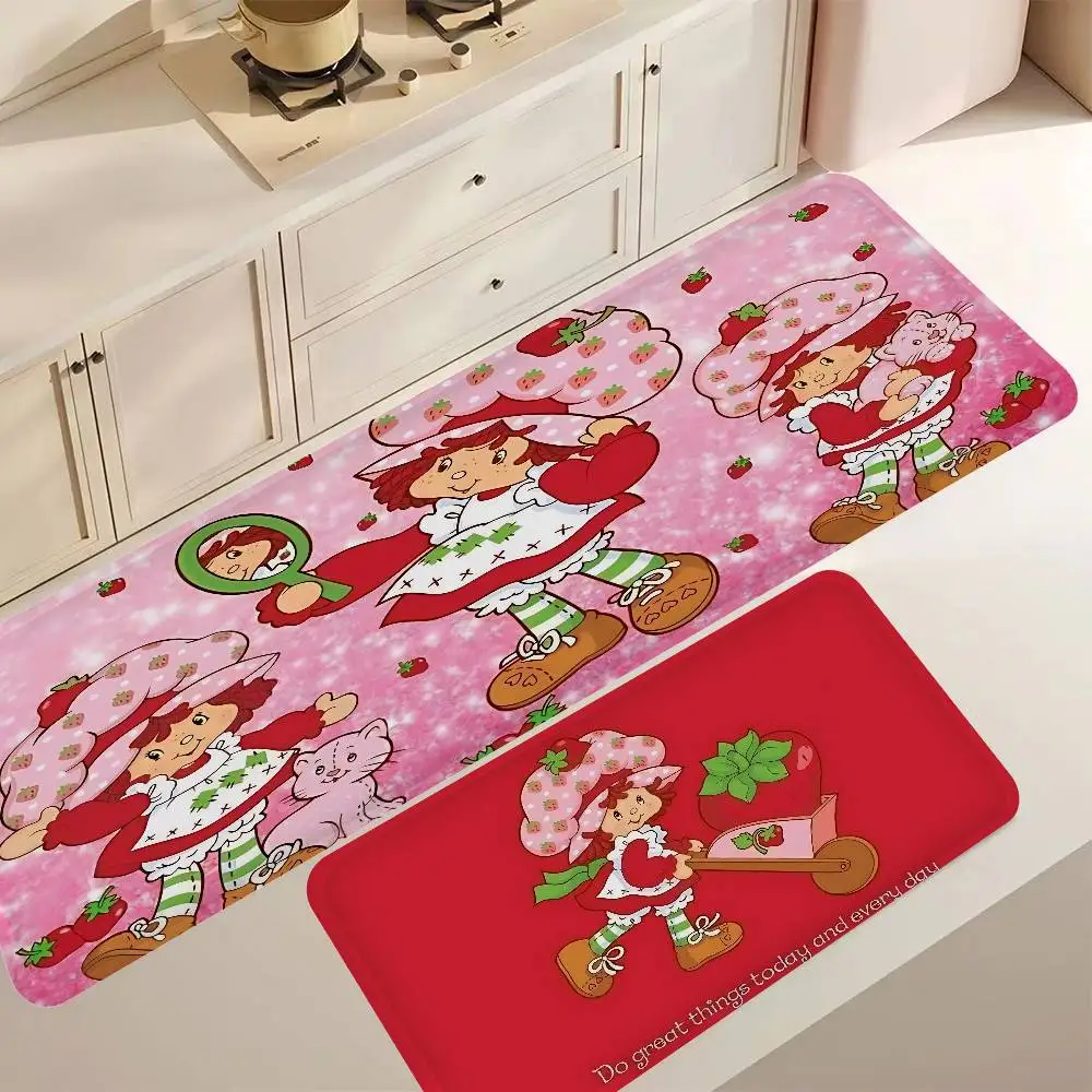 S-Strawberry-shortcake Girl Door Mat Washable Non-Slip Living Room Sofa Chairs Area Mat Kitchen Toilet Rug