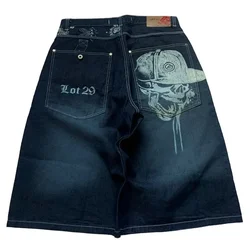 Gothic Shorts Men Y2K Style Graphic Print Retro Blue Baggy Denim Gym Shorts Sweatpants Basketball Shorts Casual Pants Streetwear