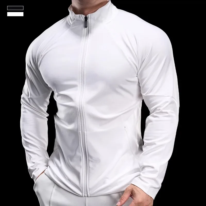 Men Autumn Winter Sports Gym Fitness Training Long Sleeve Shirt Breathable Slim Stand Collar Zipper Solid Color Versatile Jacket