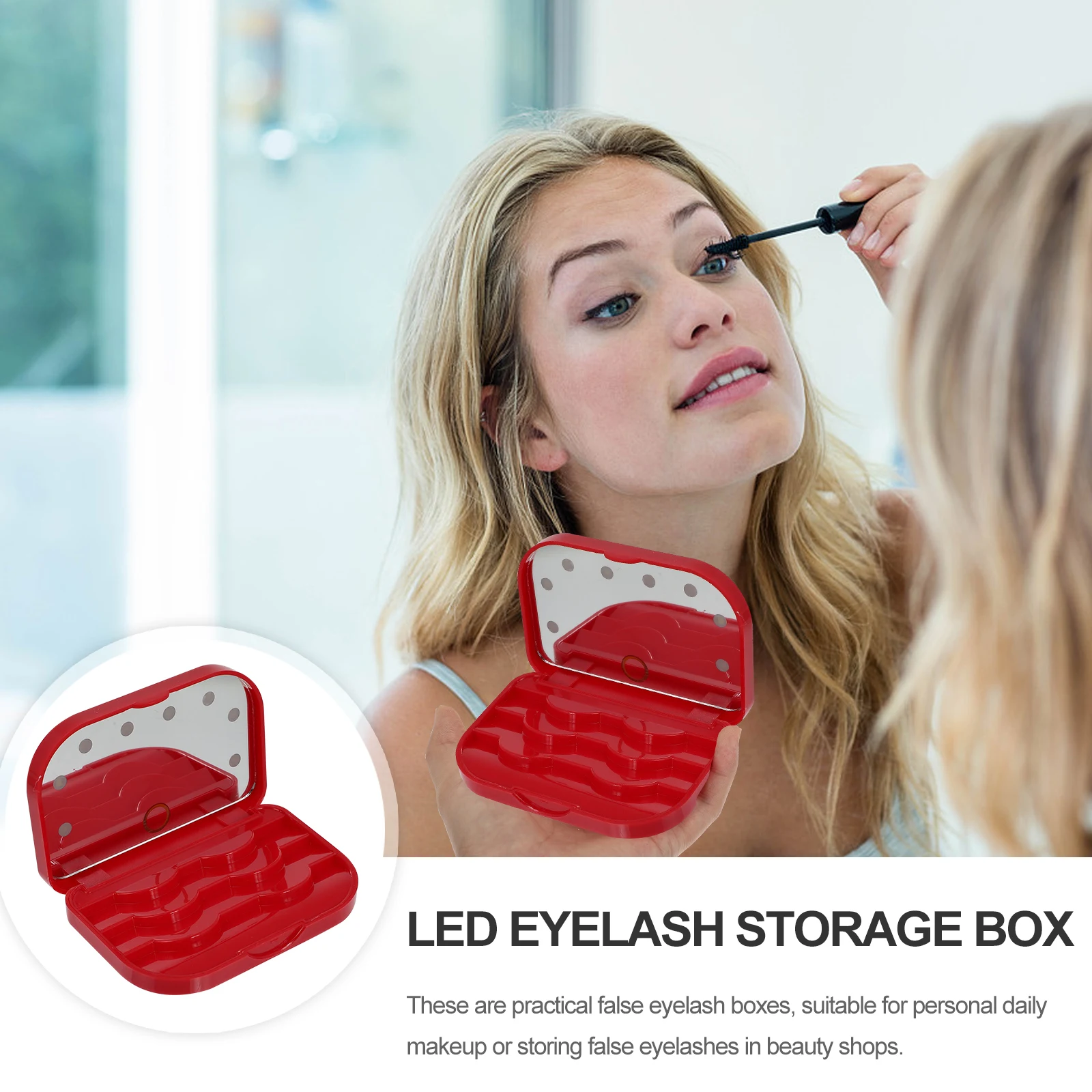 

LED Eyelash Storage Box Organizer Empty Case for False Lashes Compact Lightweight Travel Office Plastic Makeup Accessories