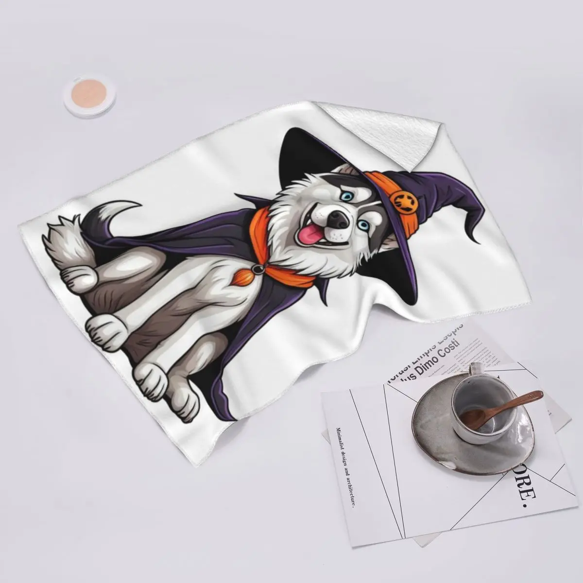 Custom Siberian Husky Halloween Witch Decor Dog Lover Gift Soft Face Towel Quick Dry Pool Bath Cotton Towels Absorbent Quick