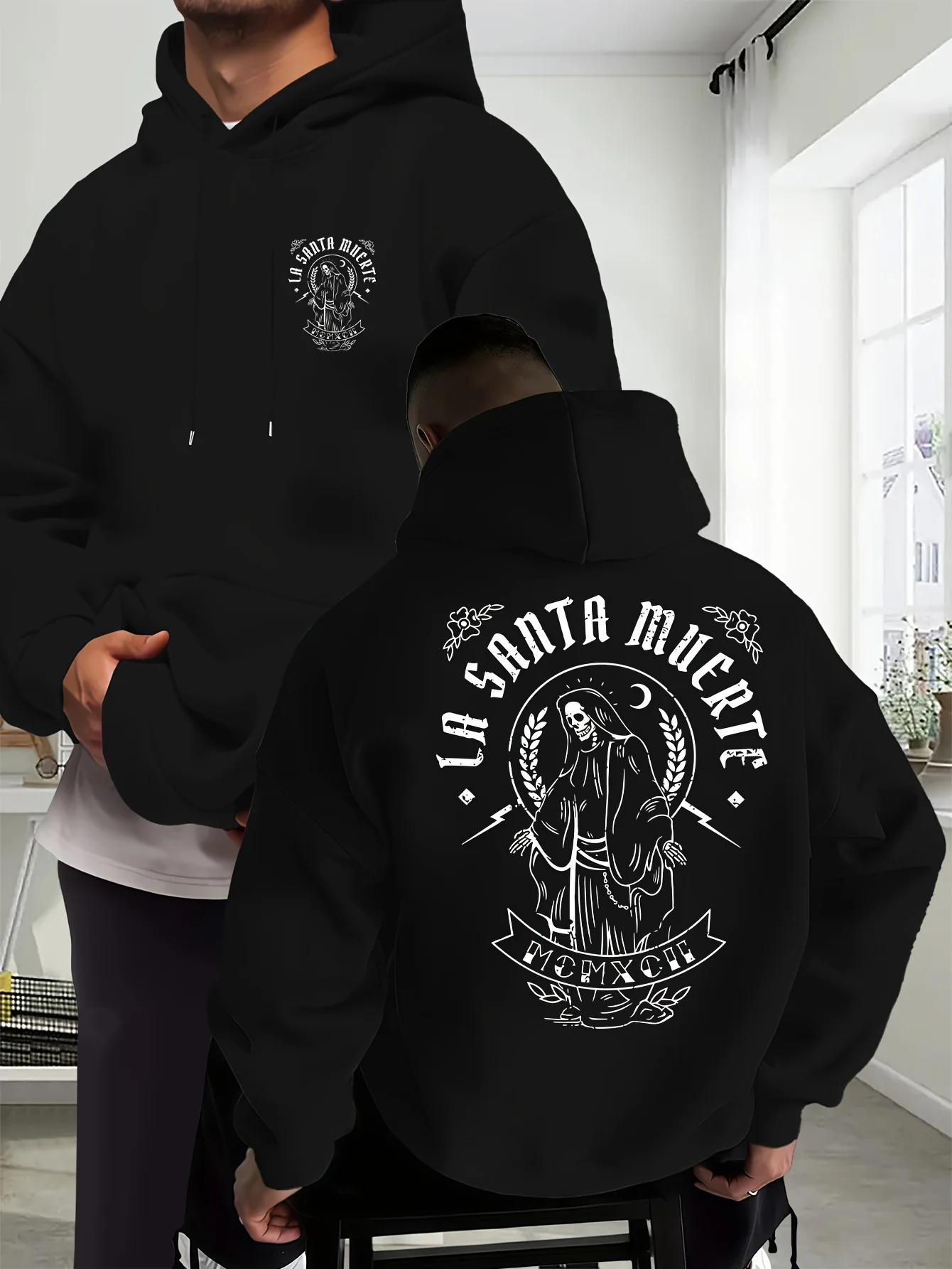 Trendy Streetwear Hoodie for Men Gothic Skull Banner Graphic Print Casual DailyVersatileAutumn winter clothes essentials hoodies