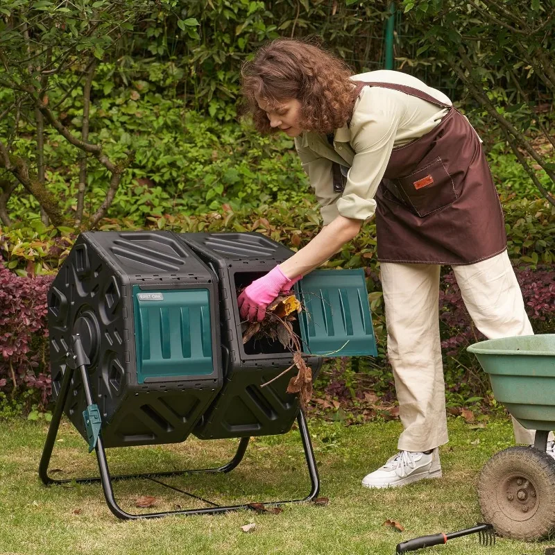 

Dual Chamber Outdoor Compost Tumbler, 2 × 18.5 Gallon Compost Bin