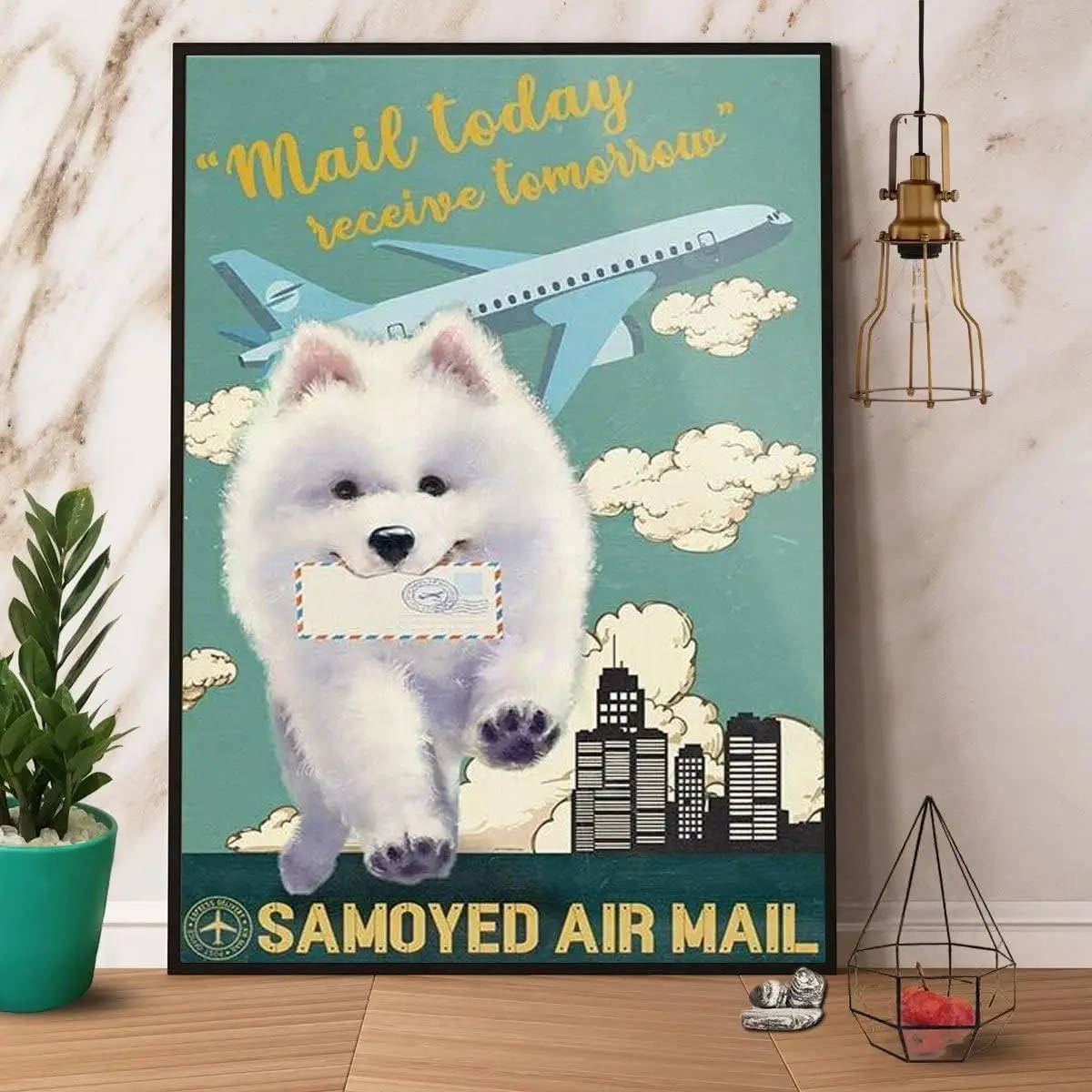 Metal Signs Samoyed Dog Air Mail Mail Today Receive Tomorrow Signs Retro Aluminum Sign for Home Coffee Wall Decor 8x12 Inch sign