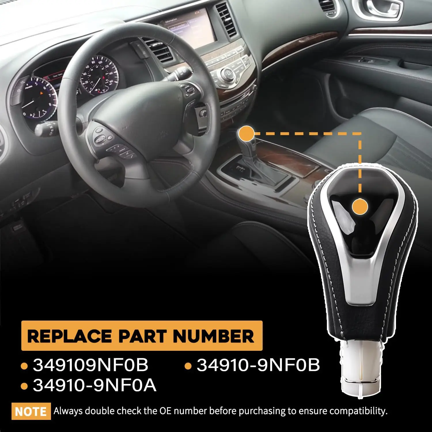 

For Shift Knob, Interior Transmission Gear Shifter Handle Replacement Parts 34910-9NF0B for 1nfiniti for Q50 Q60