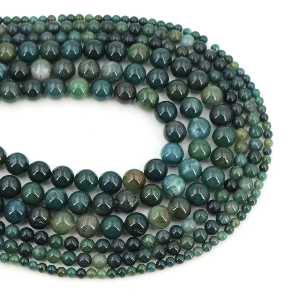 2 3 4 6 8 10 12 مللي متر الحجر الطبيعي الجولة الأخضر الطحلب العقيق اليشم حجر خرزة مباعدة كريستال لصنع المجوهرات سوار ذاتي الصنع التطريز #3