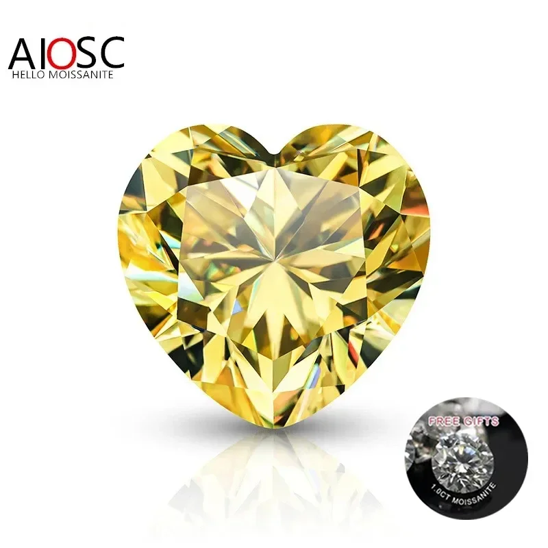 

AIOSC Heart Cut Loose Moissanite Stone Lemon Yellow Color 0.5~4.0ct with Certificate Waist Code Diamond Gemstone Fine Jewelry