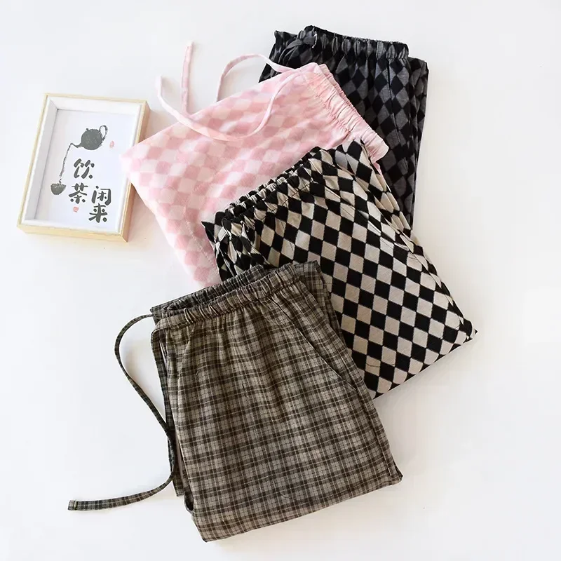 Winter Size Men Cotton Simple Japanese Women Couples Trousers Cloth Casual Home Autumn Pants And Plaid Large