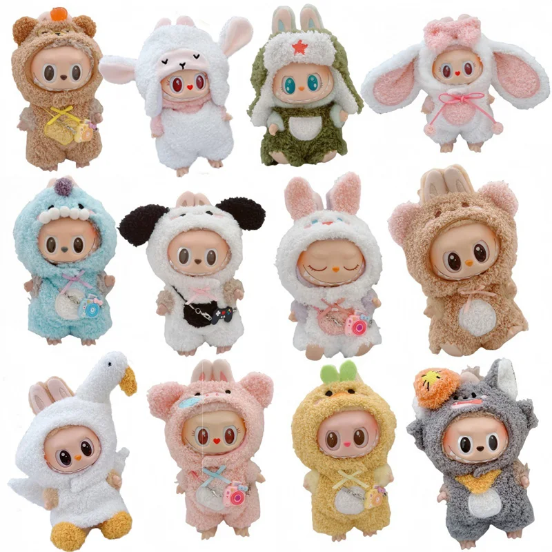 

Mini Plush Doll's Animal Clothes Outfit Accessories For 17cm Labubu Doll Cute Capybara Elephant Duck Hoodie DIY Clothing No Doll