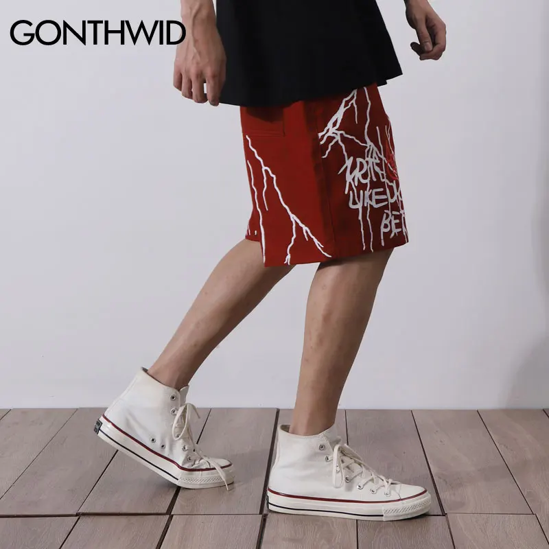 GONTHWID Harajuku Graffiti Print Shorts Harajuku Hip Hop Casual Baggy Pockets Short Trousers Streetwear Men Summer Fashion Pants