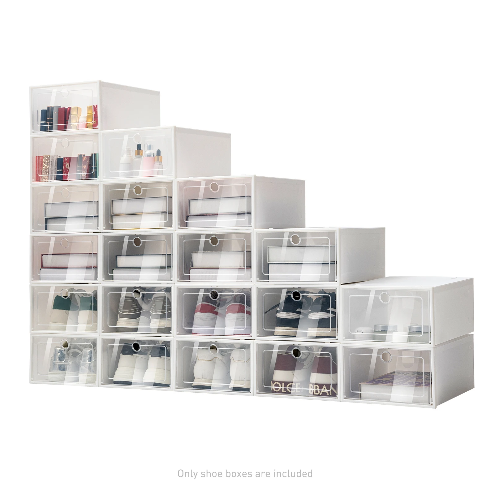 20 Pcs Large Shoe Box Storage Sneaker Cases Stackable Foldable Plastic Boxes Shoe Drawer Organiser White