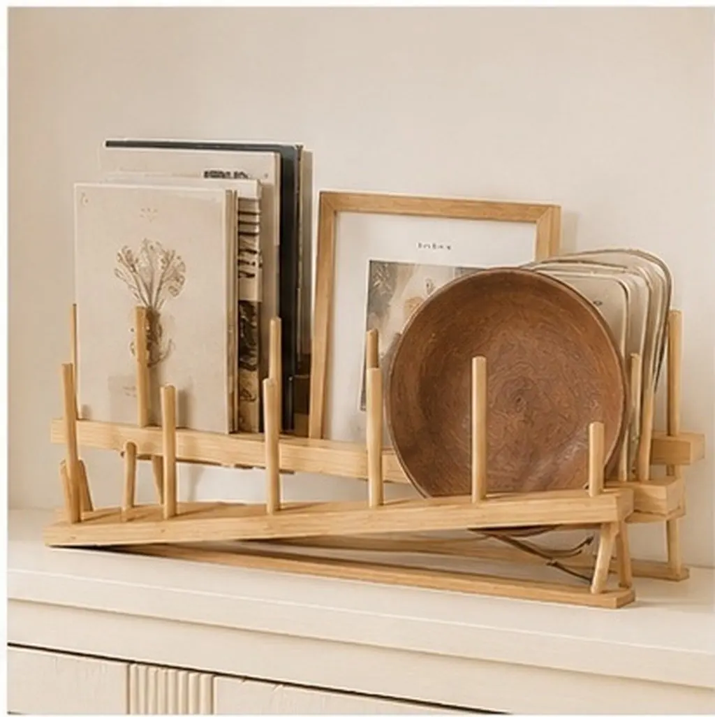 2Pcs Wooden 5 Tier Display Organizer Vertical Shelf Stand for Books Artworks Photos Records Magazines Platters Desktop Use
