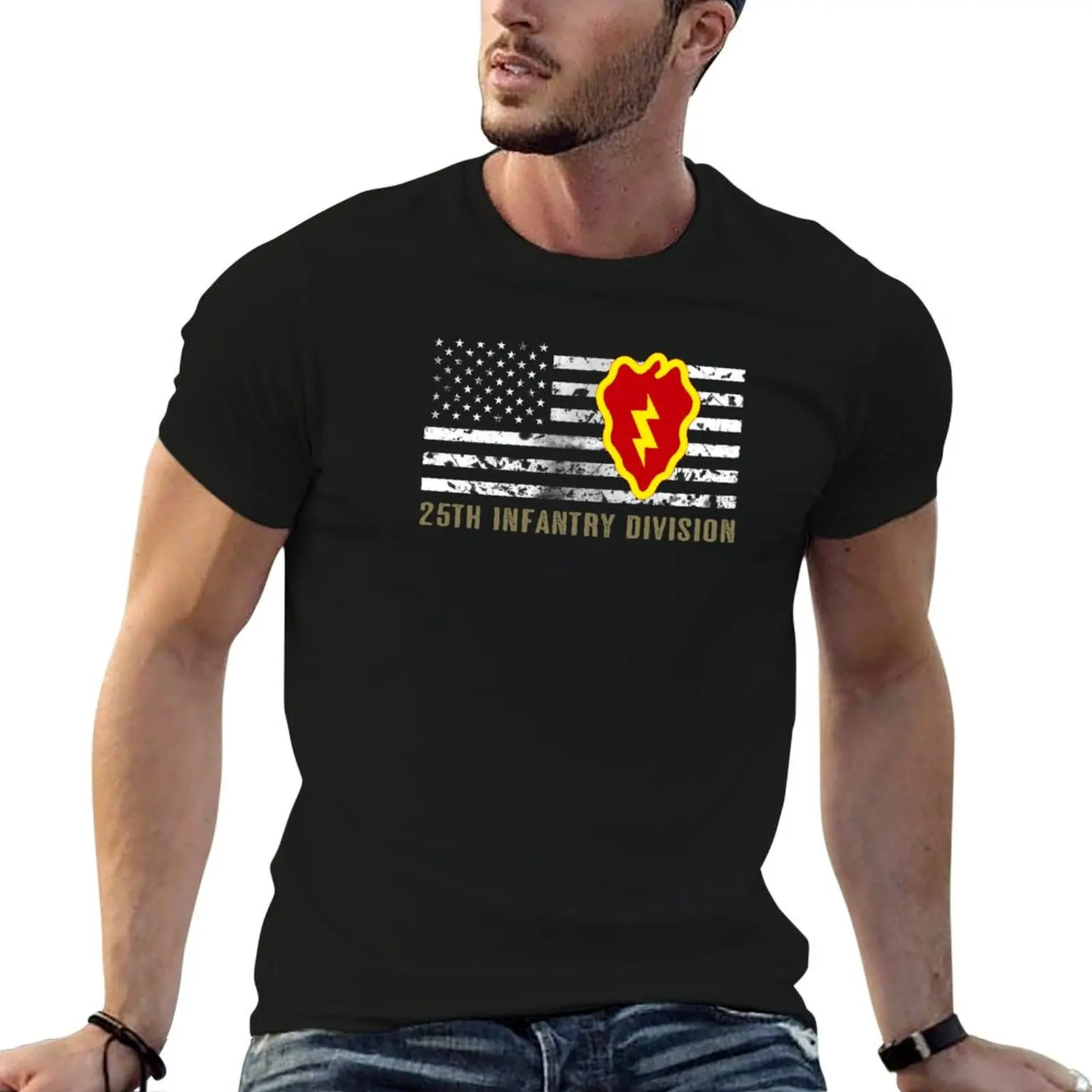 

T-Shirt Division (Distressed Flag) shirts 25th man shirts Infantry casual for t t men cotton 100%