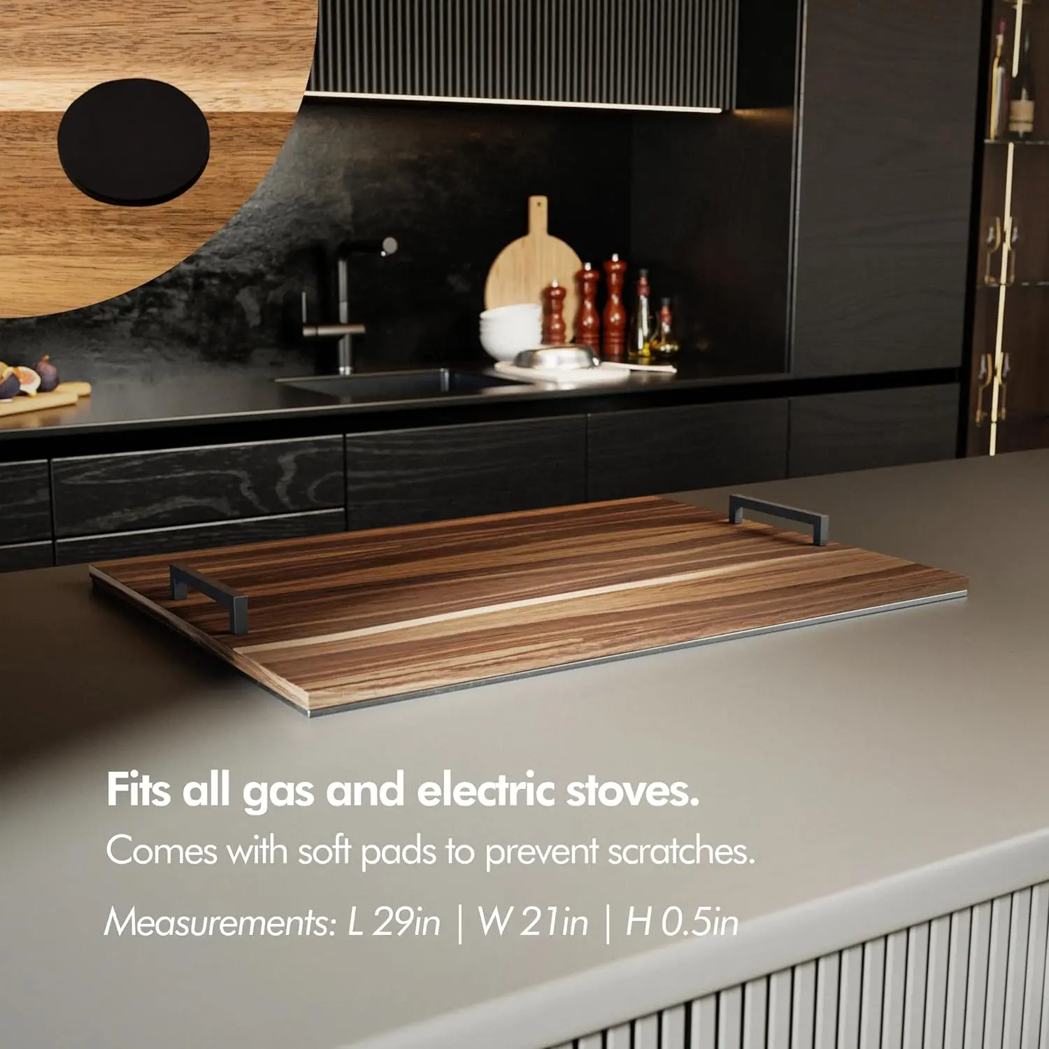 Wood Noodle Board Stove Cover with Metal handle - For Electric & Gas Stove Cover - Noodle board for gas stovetop cover