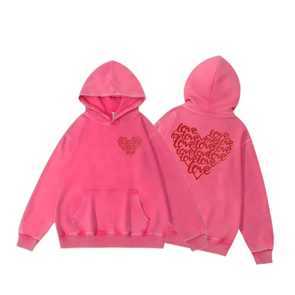 Custom Vintage Washed Couple Hoodies Valentine's Day Matching Sweatshirts Retro Loose Fit Personalized Hooded Tops For Couples