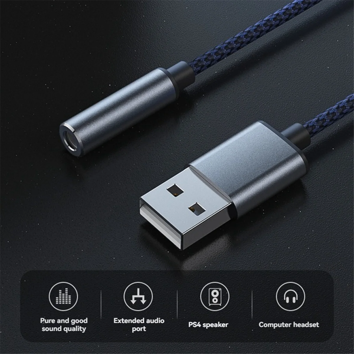 FZFZ USB - 3.5mm オーディオケーブル USB A - 3.5mm メス外部ステレオサウンドカードヘッドフォンマイクサウンドアダプターシルバー&ブルー