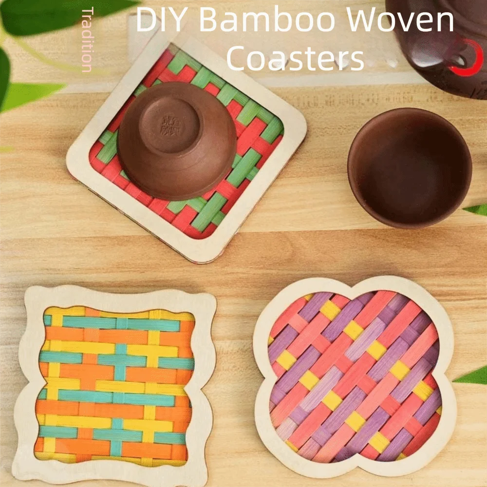 Eco-Friendly Bamboo Coaster DIY Pre-cut Multicolor Woven Coaster Pack Educational Unisex Handmade Cup Mat School Project