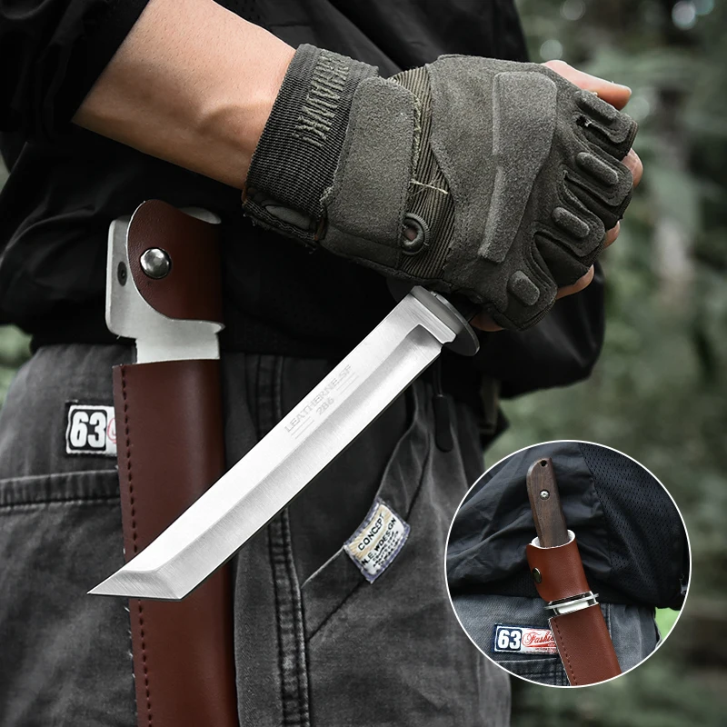 Outdoor Stainless Steel Straight Knife High Hardness Household Fruit Knife Outdoor Portable Straight Knife Camping Knife