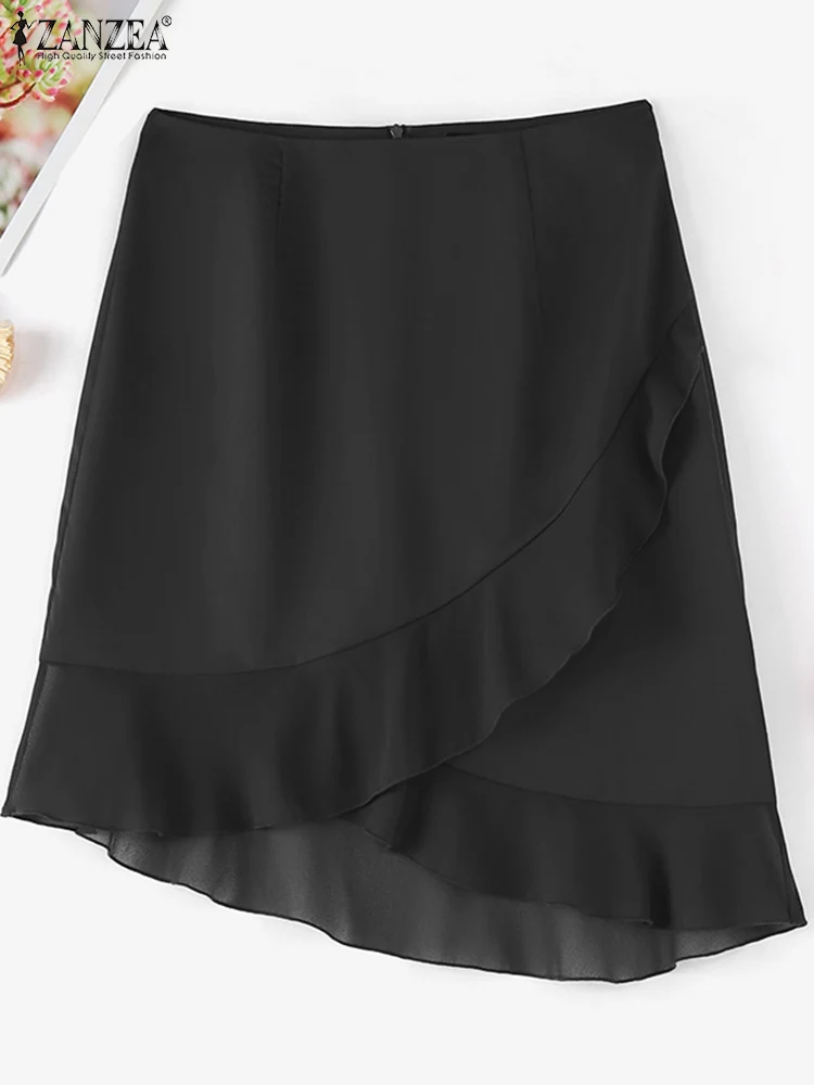 

ZANZEA Vintage Wrap Hips Skirts Elegant Women Chiffon Skirt Korean Irregular Ruffle Hem Jupe 2024 Autumn Office Slim Midi Faldas