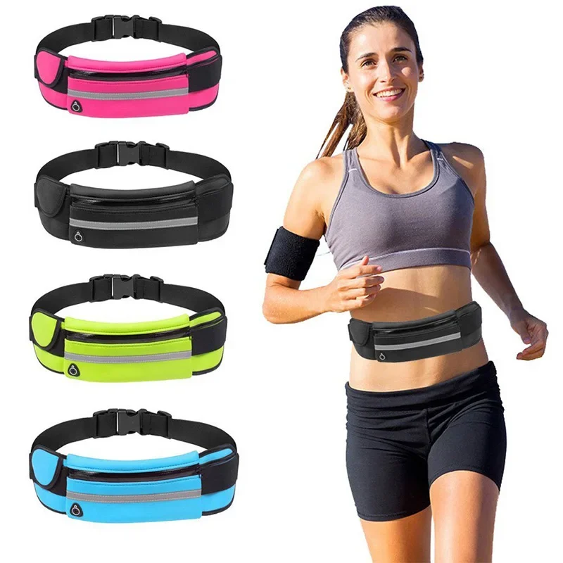 Multifunctional Running Waist Bag with Reflective Strips Waterproof Phone Pouch and Bottle Holder for Outdoor Activities and Spo