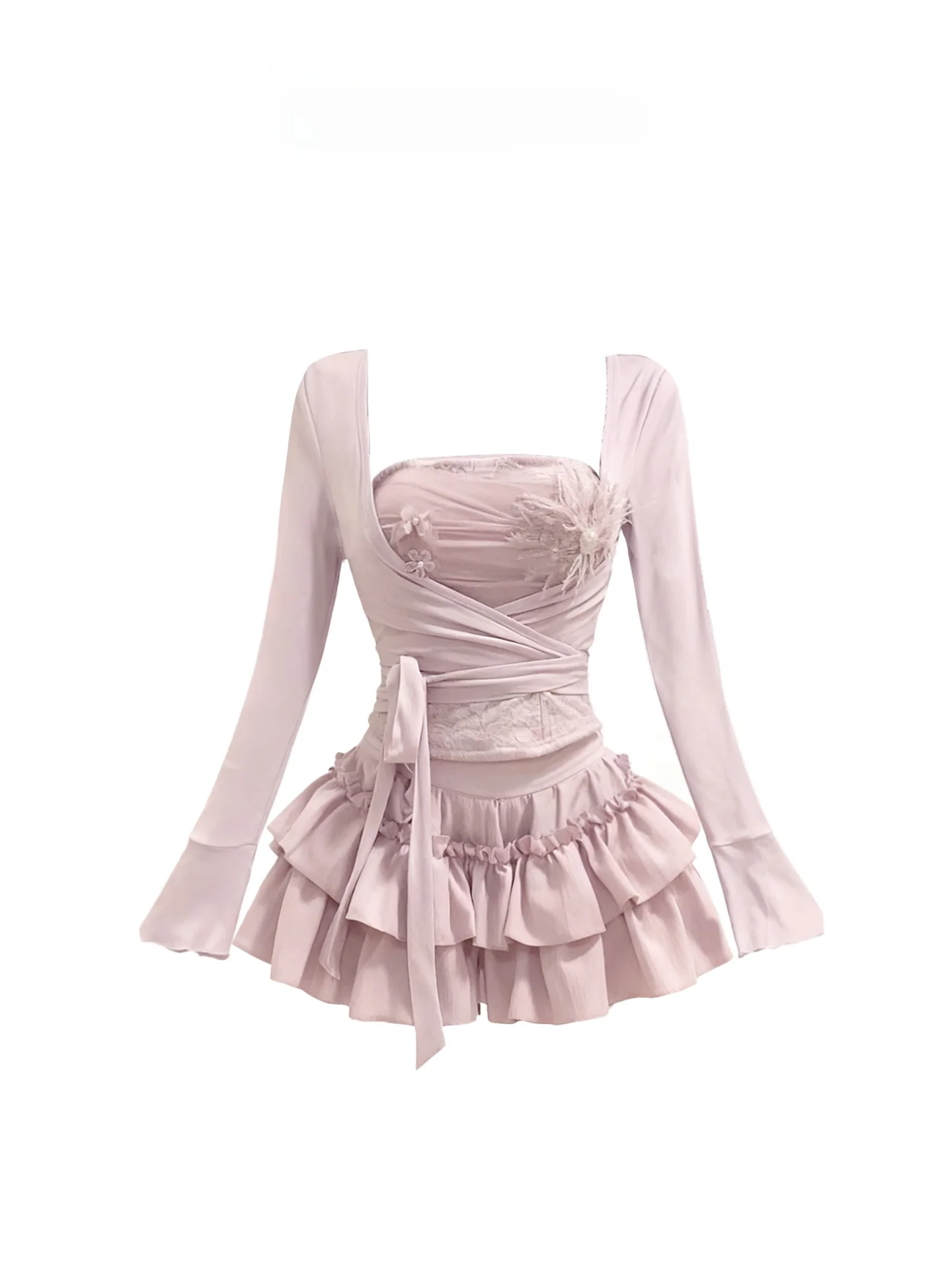 

HEZA большие размеры, кружевной лоскутный укороченный топ с вышивкой и пышная юбка, комплект женской зимней юбки с высокой талией, ансамбль