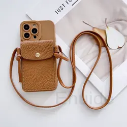 Luxury Classic Leather Card Wallet Crossbody Lanyard Case for Xiaomi Redmi Note 15 Pro Plus 14 14C 15C POCO X7 Strap Soft Cover