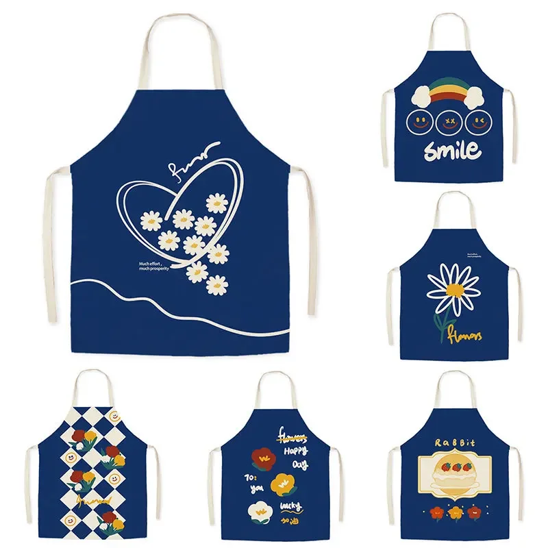 Youth Cartoon Sleeveless Blue Apron Workwear Home Kitchen Cooking Baking Waist Cleaning Protection Delantal Cocina Tablier