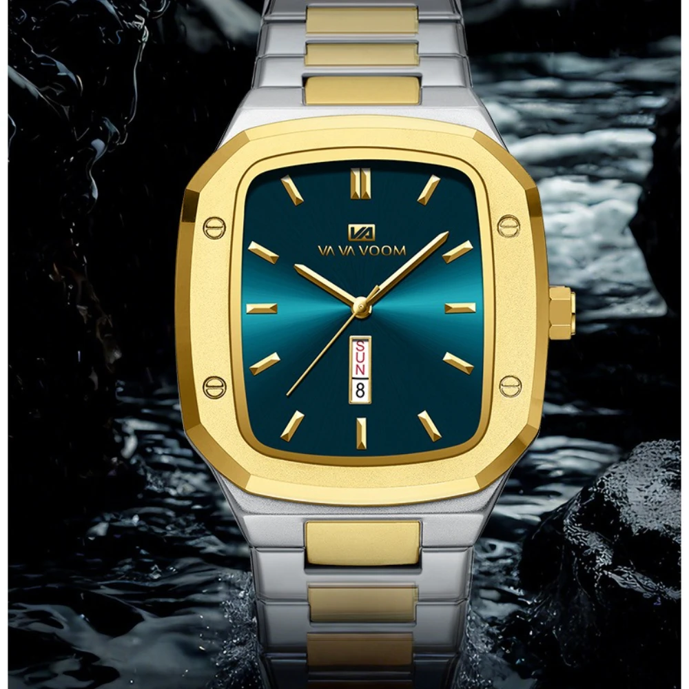 VA VA VOOM 2831, роскошные мужские часы со стальной полосой, модные деловые водонепроницаемые часы с двойным календарем для мужчин, Relogios Masculino