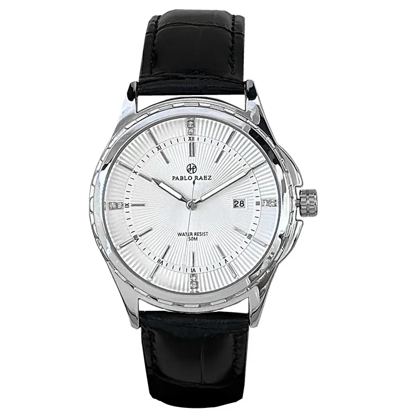 Montre-bracelet pour hommes, mouvement de balayage d'affaires, motif d'éventail pliant, belle montre, bracelet en cuir de haute qualité, cadeau: boîte et batterie de rechange