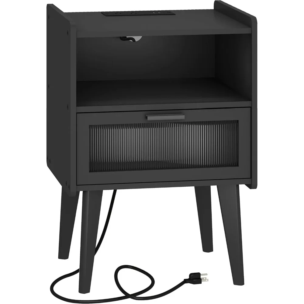 

Nightstand with Charging Station, Bedside Tables, End Table Side Table with 2 Tiers Storage Space, Black Freight free