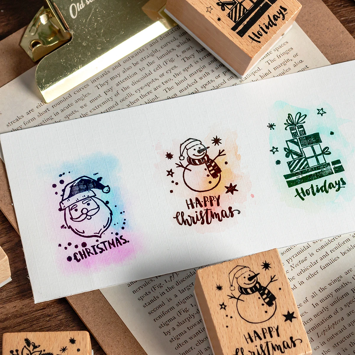 10 قطع/صندوق طوابع خشبية فريدة من نوعها بنمط عيد الميلاد، مجلة مناسبة يمكنك صنعها بنفسك، طوابع زخرفية لألبوم الصور، مستلزمات مشهد العطلة #5