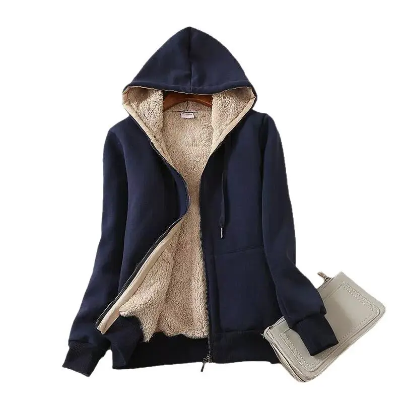 سترة نسائية بغطاء للرأس سميكة مبطنة بالصوف على الطراز 2025 سترة جديدة لخريف وشتاء سلسلة ملح ملابس الشارع الشهير بأكمام طويلة نحيفة... #5