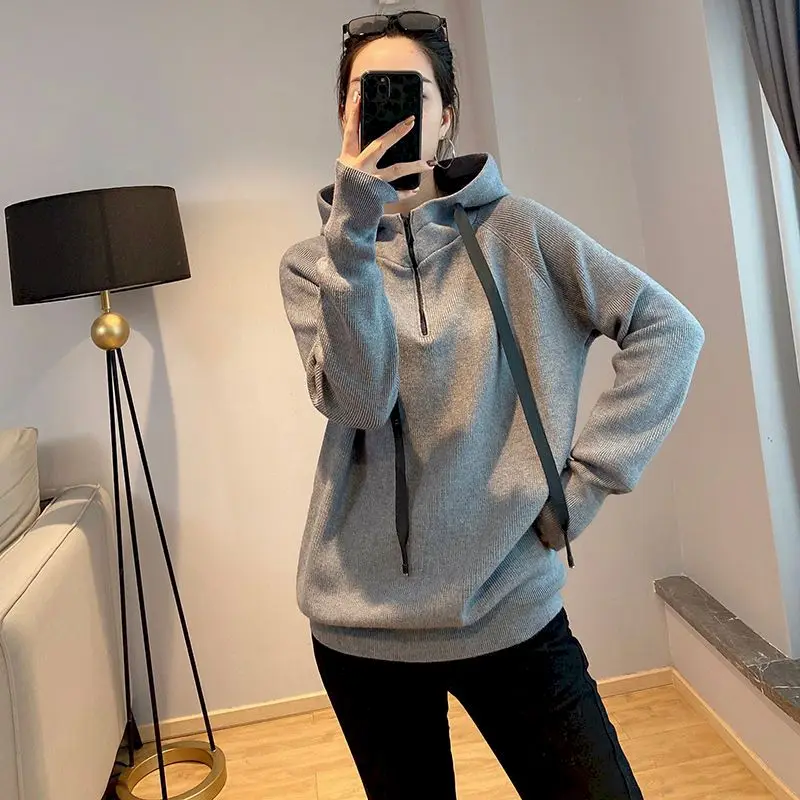 Casual Oversized Hoodies Women Korean Hooded Coats Autumn Winter Trend Loose Half-zip Pullover Hoodie Aesthetic Tops Y2k Clothes