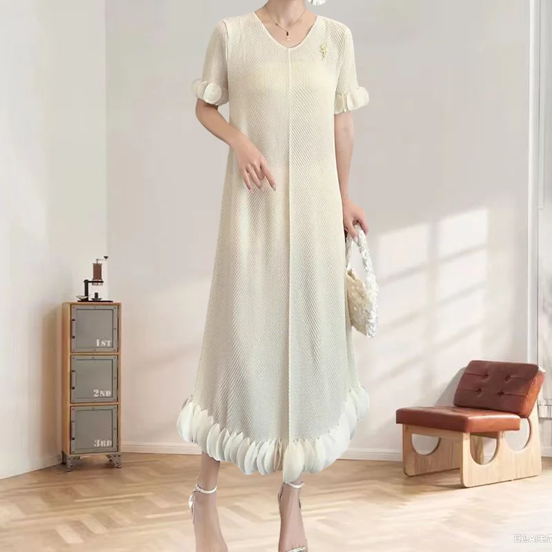 

Miyake Pleated Solid-colour Dress Women 2025 Summer New Slim Long Pleats Dress Loose Thin Draped Loose Long Skirt Women Clothing