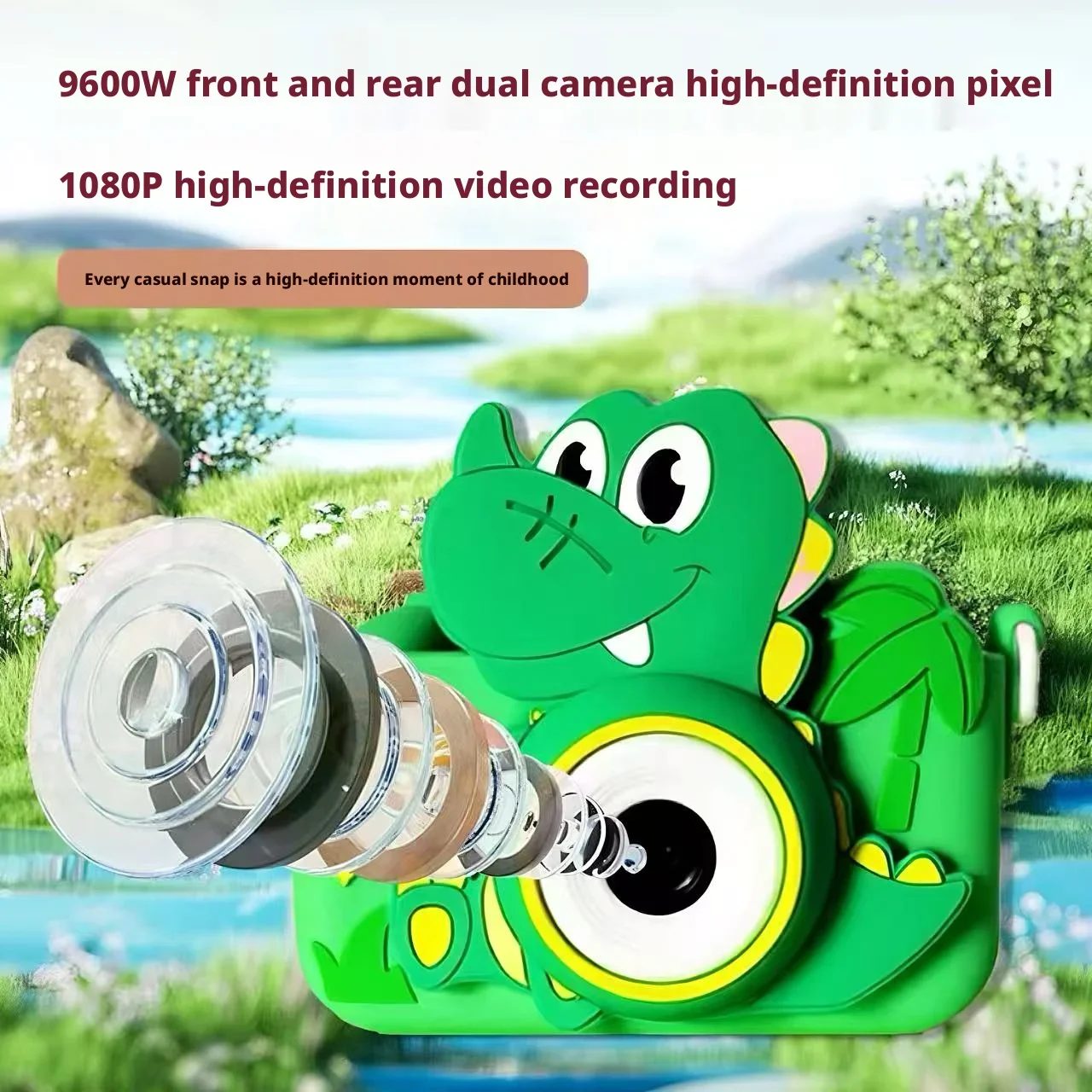 

Детская цифровая камера Green Dinosaur Mini HD с двумя объективами, портативная мини-камера для фото и видео, мультяшная игрушка для мальчиков и девочек, подарок на праздник