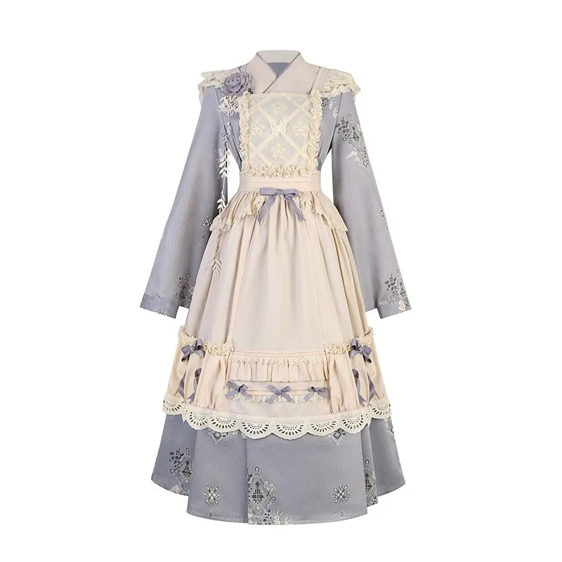Lolita Dress Traditional Chinese Hanfu Style Purple Long Dresses White Apron 2 Pcs Sweet Retro Costume Full Set for Women - view 5