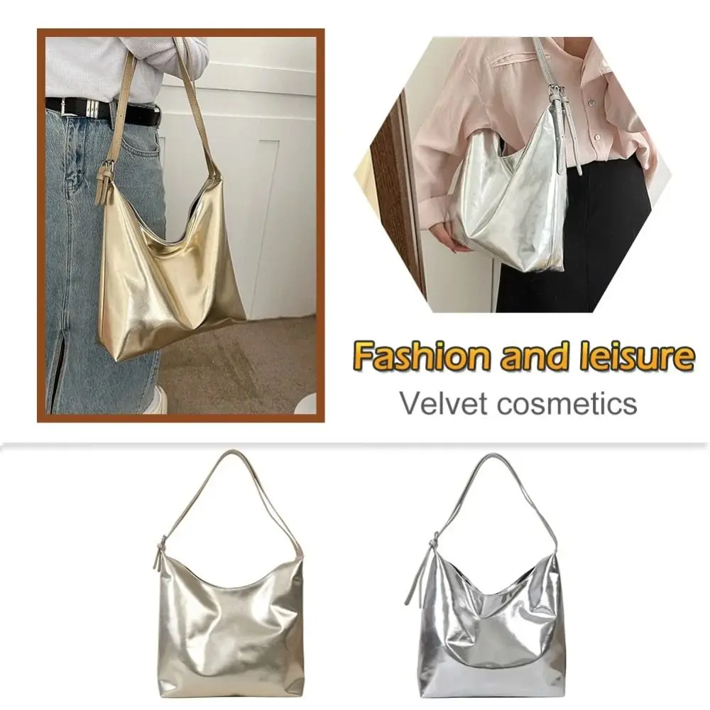 PU Top-Handle Handbag Luxury Designer Bag for Women Fashion Shopping Bag High Capacity Silver Gold Casual Leather Tote Bag